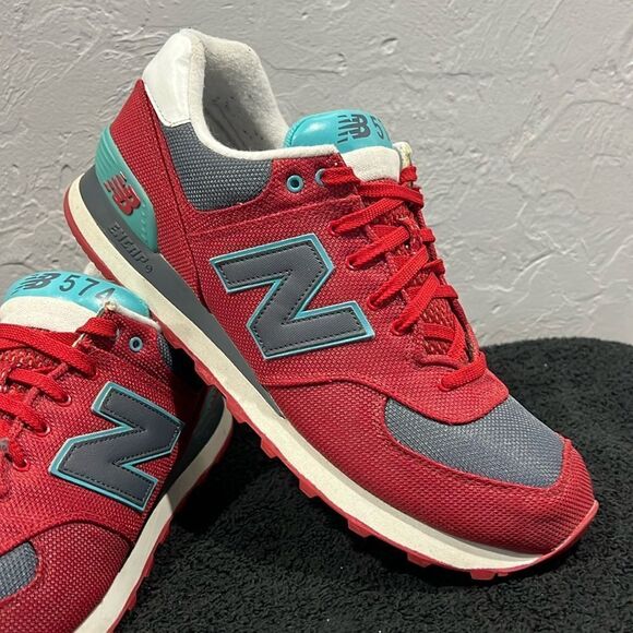 🔥🔥 NEW BALANCE 574 Red/Gray/Aqua Blue Classics  Sneakers Men Size 12 - PERFECT - Picture 2 of 13